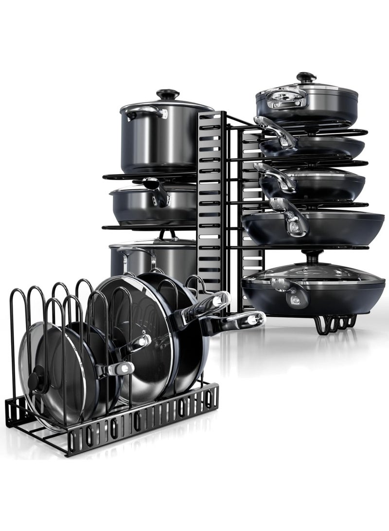 Bukela Pots and Pans Organizer Under Cabinet,  8-Tier Adjustable Pan Organizer Rack for Cabinet, Heavy-Duty Pot & Pan Organizer - Perfect to Store Pots, Pans, Lids - Easy Kitchen Organization and Storage - Image 1